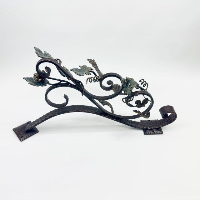 Black Hand Forged Iron Wall Art Scroll (54cm) Antique Copper & Green Patina Grapevine Motif For Sale - Image 8 of 17
