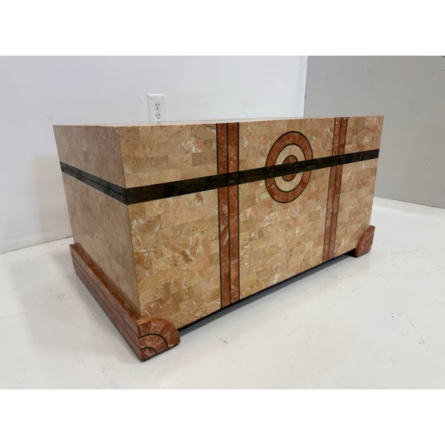 Orange 1980's Large Decorative Tessellated Stone Trunk by Maitland Smith For Sale - Image 8 of 9