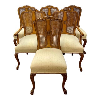 Vintage Louis XV French Provincial Style Walnut & Pecan Cane Back Dining Chairs - Set of 6 For Sale
