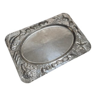 Mid 20th Century Macer Italian Silver Lavorato a Mano Fish Seafood Platter For Sale