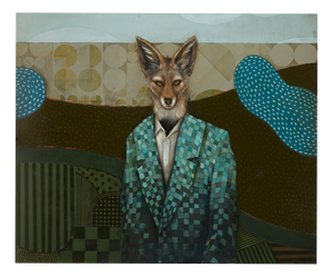 Michele Mikesell, Standing Watch: Jackal Wearing a Suit, 2025, Oil on Canvas