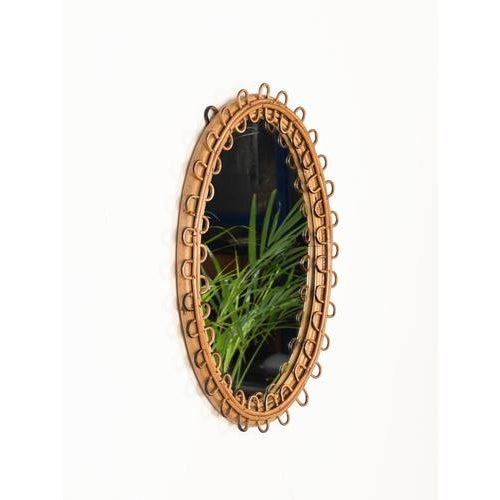 Vintage Oval Mirror in Curved Rattan and Bamboo by Franco Albini, Italy, 1960s For Sale - Image 3 of 12
