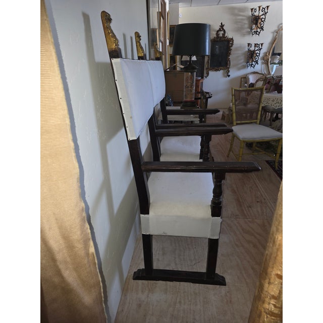 Brown Pair of Early Italian Hall Chairs With Giltwood Details For Sale - Image 8 of 12