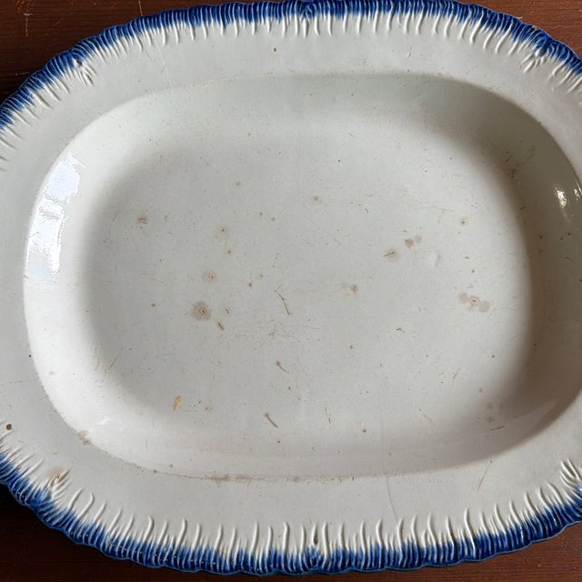 Farmhouse Antique Staffordshire Pearlware Blue Feather Edge Platter, Circa 1820’s For Sale - Image 3 of 12
