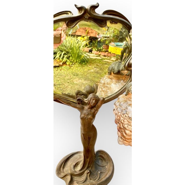 1920s A Period French Art Nouveau Lighted Figural Beveled Vanity Mirror For Sale - Image 13 of 18
