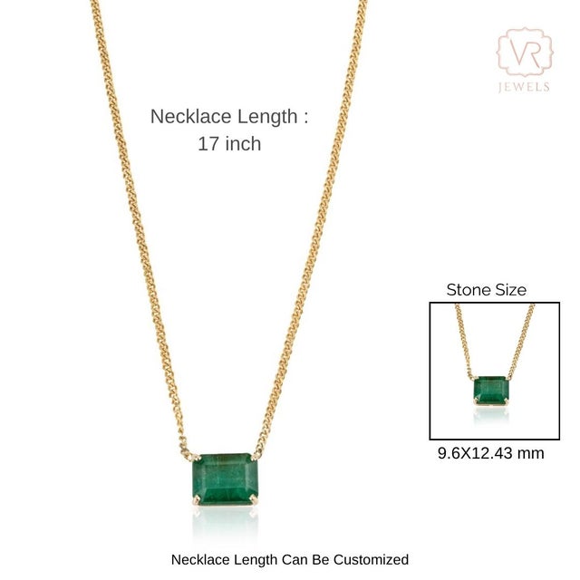 Certified 7.7ct Octagon-Cut Green Emerald Solitaire Necklace in 14k Gold For Sale - Image 9 of 13