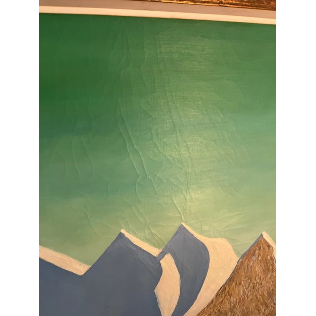 Blue Emile Walters Signed Large Futuristic Landscape Oil on Canvas Painting For Sale - Image 8 of 11