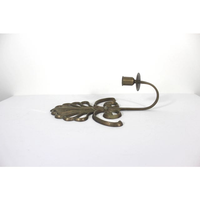 Brass 1970s Brass Wall Candle Sconces Peacock or Scroll Fan Shape a Pair For Sale - Image 8 of 12