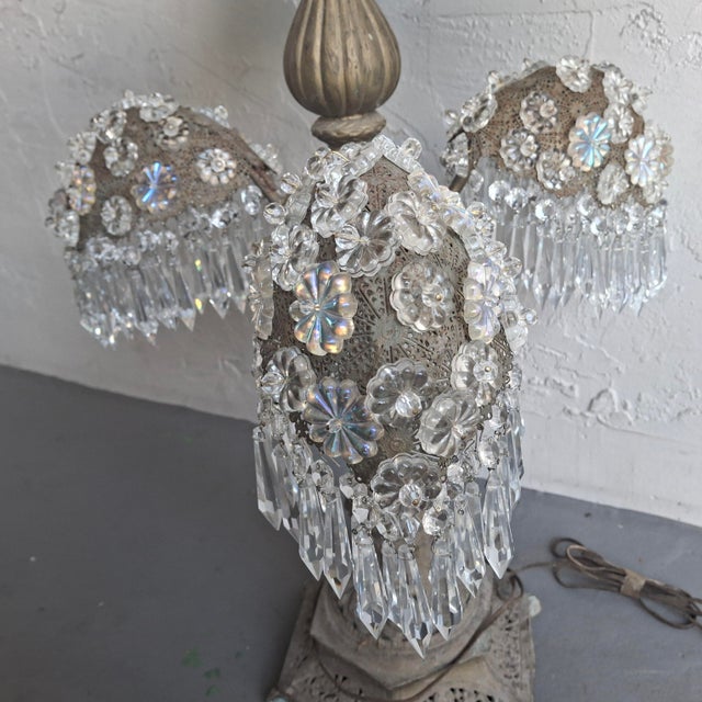 XL 1920's Opulent Hollywood Regency Palm Tree With Cut Crystal Table Lamp For Sale In Miami - Image 6 of 18