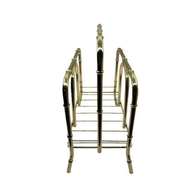 1970s Vintage Brass Bamboo Magazine Rack For Sale - Image 4 of 7