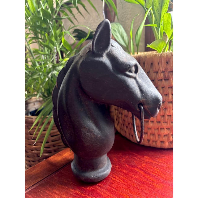 Black Antique Cast Iron Horse Head Hitching Post For Sale - Image 8 of 8