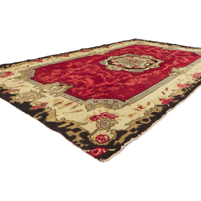 51811 Vintage Turkish Oushak Rug, 05'01 x 09'03. With its traditional style, incredible detail and texture, this hand...