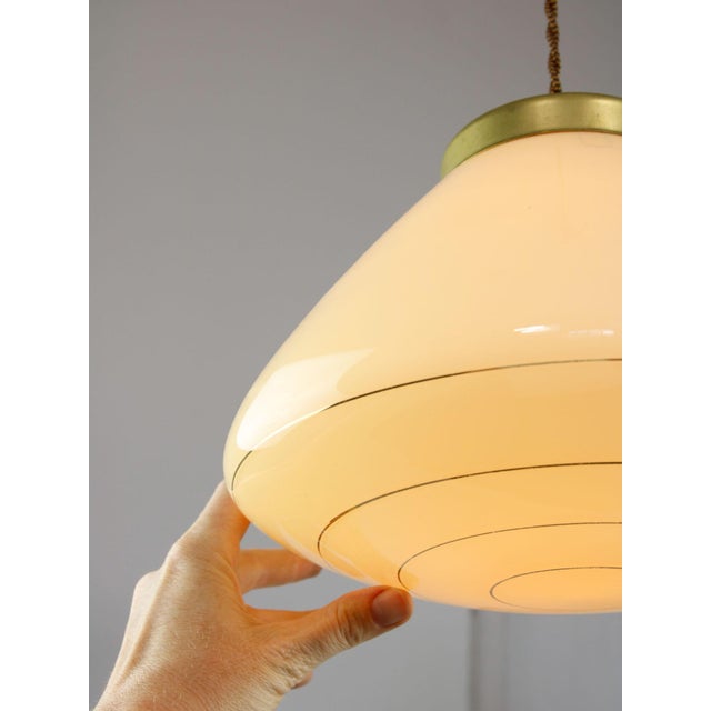 Metal Mid-Century Modern Italian Yellow Glass and Brass Pendant Lamp, 1960s For Sale - Image 7 of 15