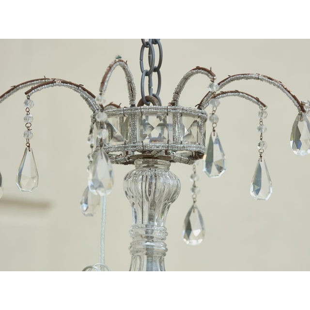 French 1920s French Four-Light Chandelier with Faceted Crystals and Beaded Strands For Sale - Image 3 of 12