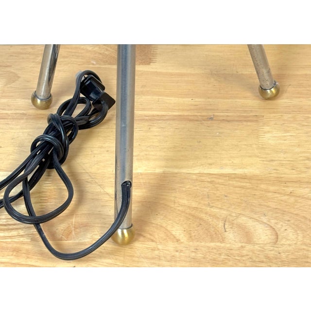 French Modern Brass & Steel Tripod Lamp, Attributed to Jacques Adnet For Sale - Image 11 of 12