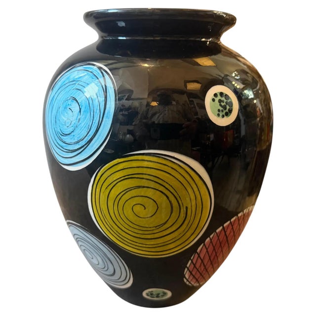 Mid-Century Modern 1953 Gio Ponti Style Mid-Century Modern Hand-Painted Majolica Vase by Schramberg For Sale - Image 3 of 12