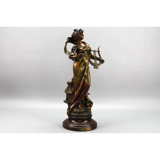 Green French Patinated Bronzed Spelter Sculpture Muse Champetre, 1920s For Sale - Image 8 of 18