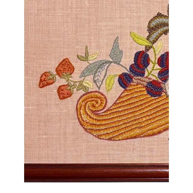 Mid-Century Modern Vintage, Handmade Cornucopia Crewel Artwork For Sale - Image 3 of 7