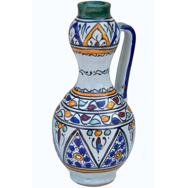 Moroccan Mid 20th Century Handcrafted Colorful Andalusian-Patterned Ceramic-Art Vase For Sale - Image 3 of 9