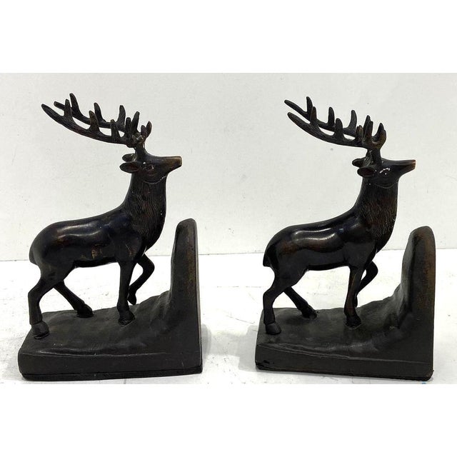 Bookend Pair – Midwest of Cannon Falls Cast Metal Lodge-Style Stag Deer 1970s For Sale - Image 12 of 14