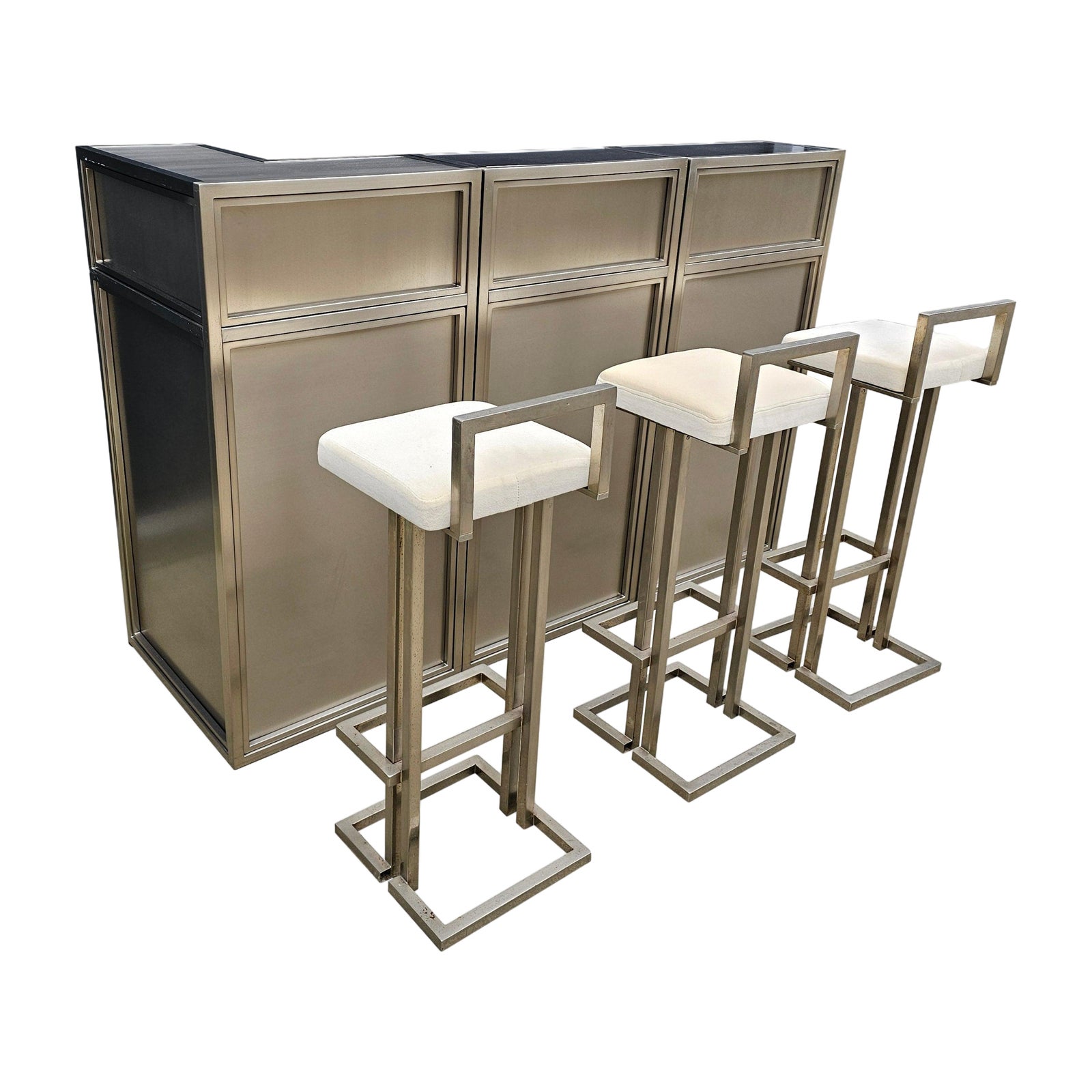 Metalic Modular Bar with Stools, Belgium, 1985, Set of 6 | Chairish