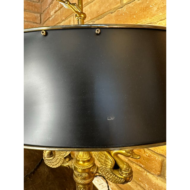 1990s Pair of Brass French Empire Swan Tóle Bouillotte Lamps. For Sale - Image 4 of 12