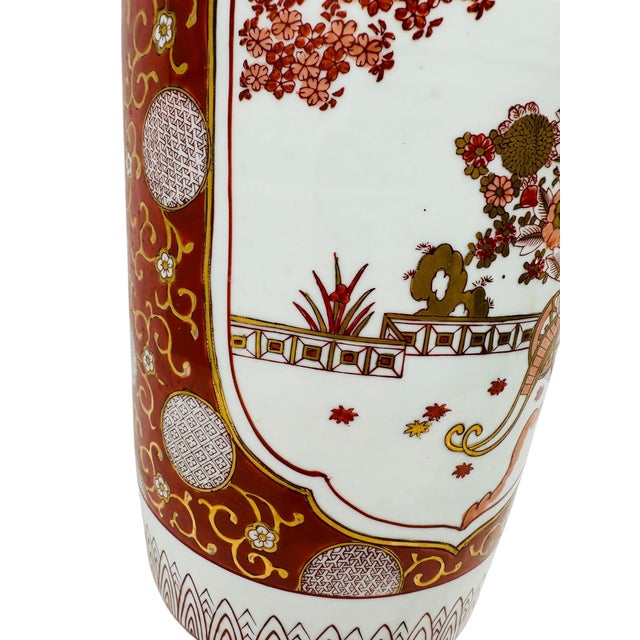 Red 1970s Vintage Made in Japan Imari Style Flower Cart Porcelain Umbrella Stand - 18" H For Sale - Image 8 of 13