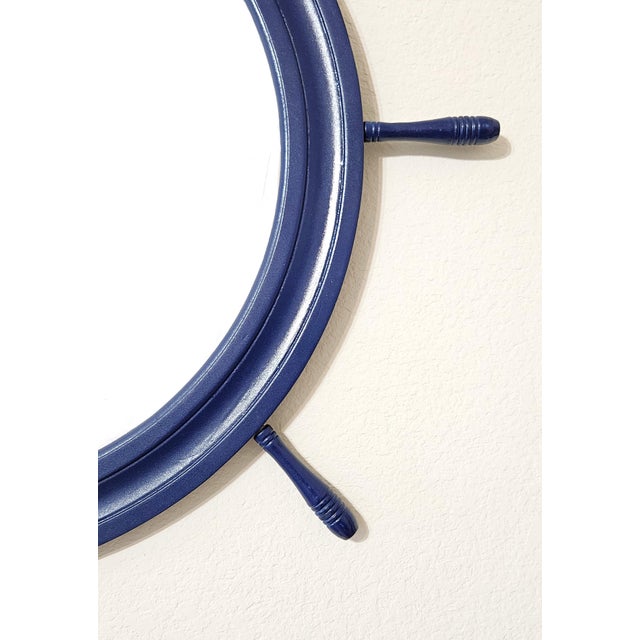 Metal Superb 35" Oversized Restored Ship’s Wheel Wall Mirror Deep Navy Circa 40/50s For Sale - Image 7 of 14
