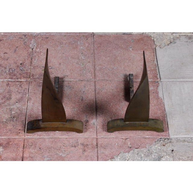 Mid 20th Century Modernist Twisted Bronze Andirons For Sale - Image 5 of 12