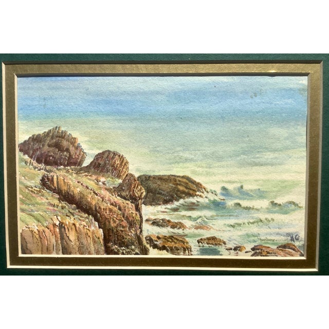 Coastal view, north of Santa Cruz, by Ken Grove [initialed l.r.]. Watercolor on paper, 1950s. Image size: 6 1/2 x 4 1/2"...