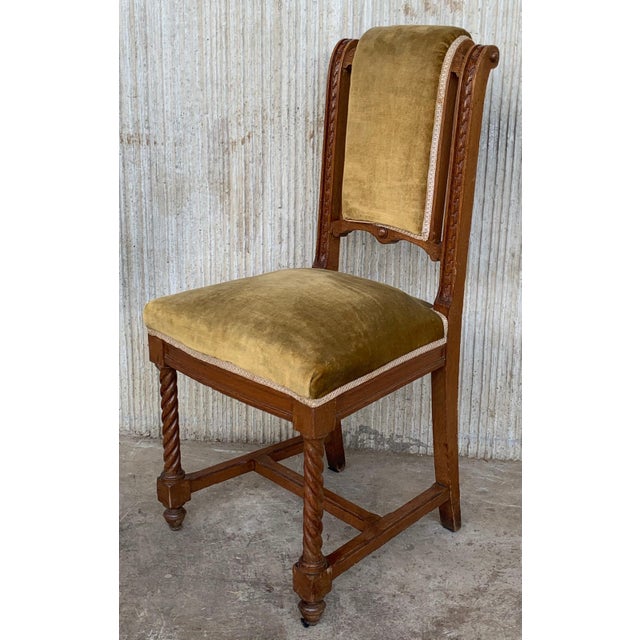 Early 20th Century Set of 4 Carved Dining Room Chairs in Louis XIII Style with Velvet Seat and Back For Sale - Image 18 of 18