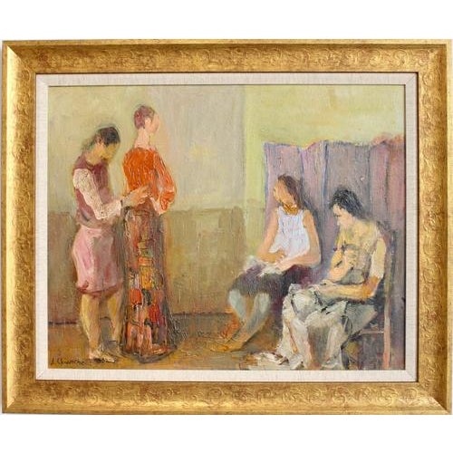 Alberto Chiancone, The Dressmaker's Workshop, 1960s, Oil Painting on Canvas, Framed For Sale - Image 15 of 15