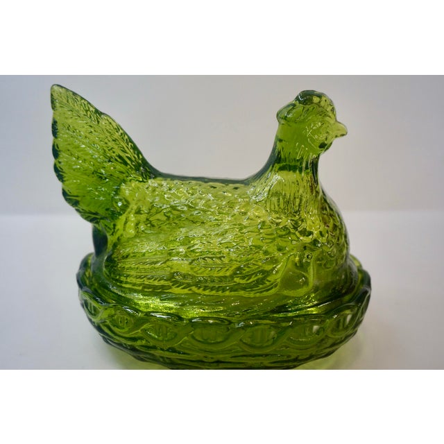 Vintage Mid-Century Modern Olive Green Glass Hen on Nest - 2 Pieces For Sale - Image 4 of 7