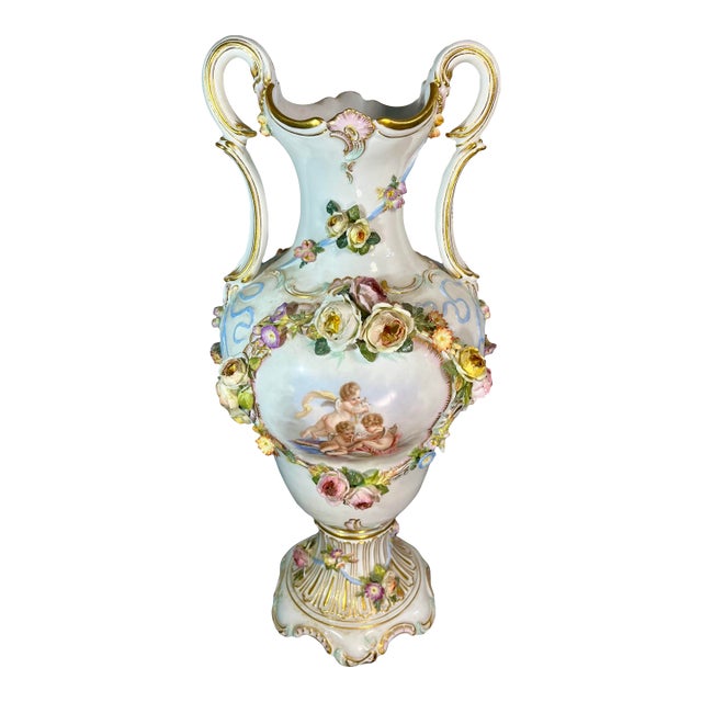 Antique Meissen Decorative Porcelain Handled Vase For Sale