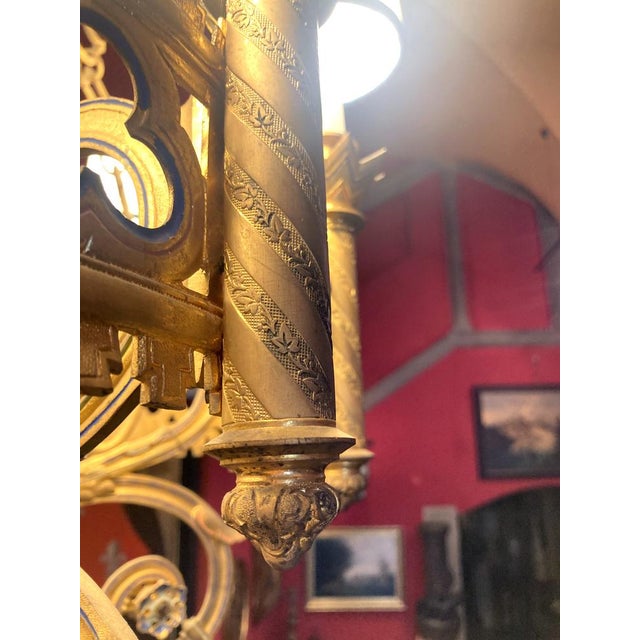 Large 19th Century Italian Gothic Revival Gilt Bronze and Enameld 12 Candle Lights Chandelier For Sale - Image 9 of 18
