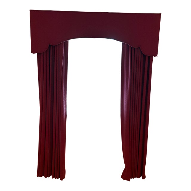 Custom Upholstered Cornice & Drapery Panel Set in Deep Wine Red For Sale