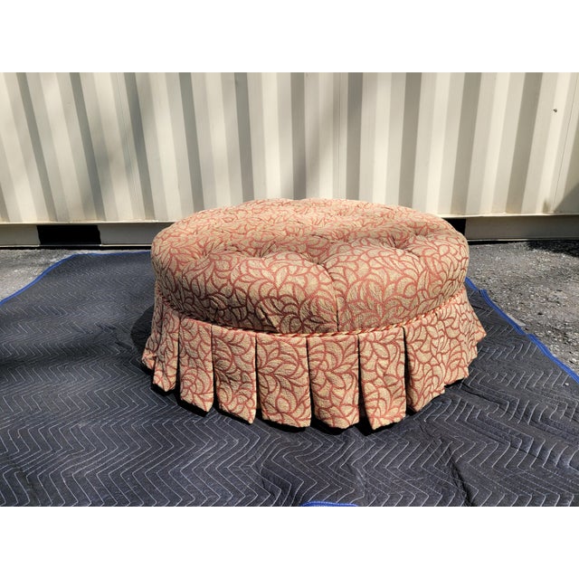 Ethan Allen contemporary style seating ottoman. Fully upholstered and cushioned. Excellent heavy cotton/polyester fabric....