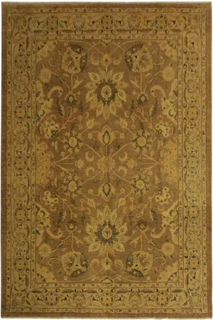 1980s Shabby Chic Kafkaz Lt. Brown/Lt. Gold Wool Rug -10'2 X 14'4