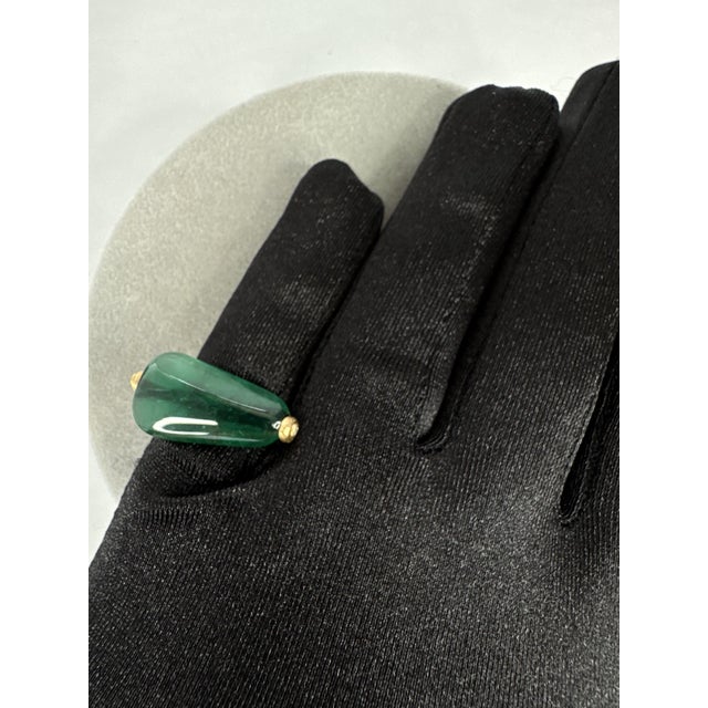 15.20 CTW Mid-Century Style Diamond & Cabochon Emerald 18k Yellow Gold Ring, Size 6 For Sale - Image 9 of 9