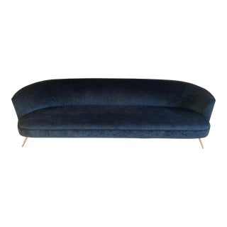 Lee Industries Indigo Blue Modern Vanguard Velvet Sofa For Sale