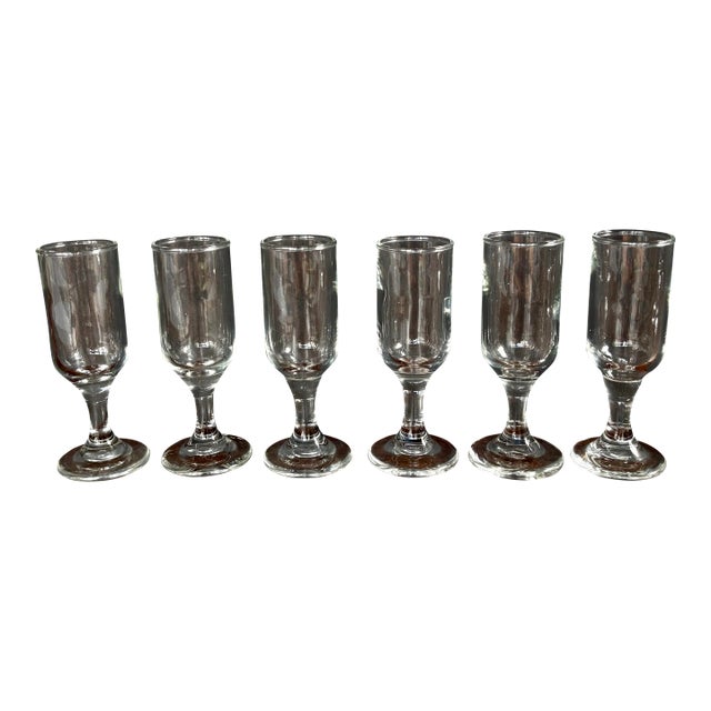 Vintage Libbey Embassy Cordial Footed Shoot Glasses 1 Oz Shooter With Straight Edges, 4" - Set of 6 For Sale
