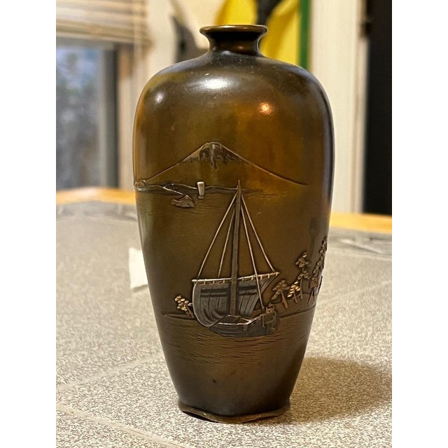 Japanese Antique Shakudo Vase by Yamamoto Koken For Sale - Image 3 of 9