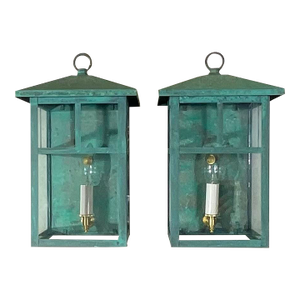 Vintage Pair of Solid Brass Outdoor Wall Lanterns – 13”h X 7”.5w X 7”.5d