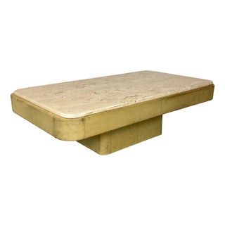 Swiss Brutalist DS 84 Coffee Table in Leather and Travertine from de Sede, 1970s For Sale