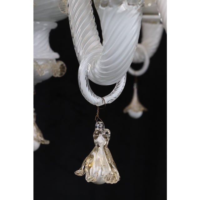 Vintage White Glass Gold 6 S Arm Chandelier For Sale - Image 9 of 16