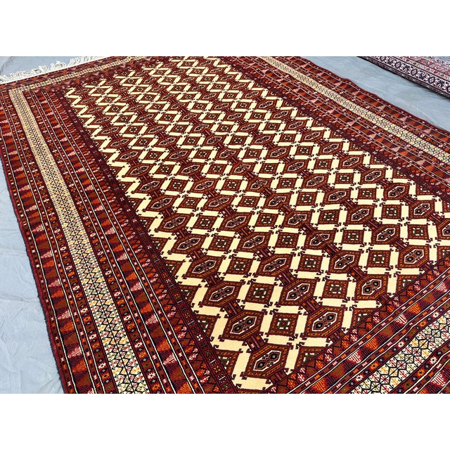 Tribal Ivory Turkmen Bokhara Hand-Knotted Wool Rug - 6'9" X 9'6" For Sale - Image 3 of 11