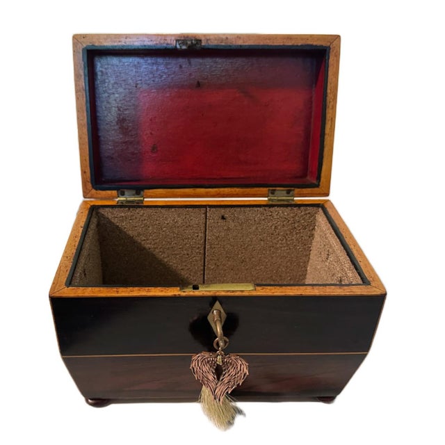 Traditional Antique English Regency Rosewood Tea Sarcophagus Caddy W/Satinwood Edging c.1820s For Sale - Image 3 of 9