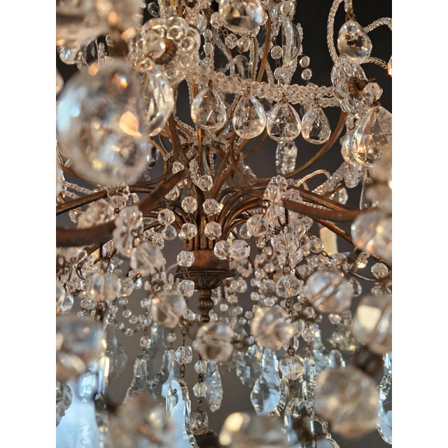 Antique Art Nouveau Flower Candelabrum Crystal Chandelier Brass Ceiling Lustre For Sale - Image 6 of 15
