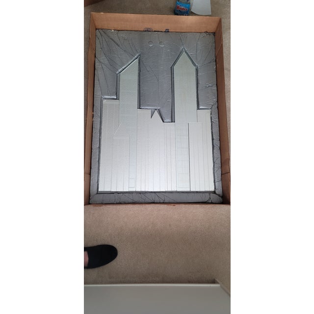 Silver Vintage 1980's New York City Skyline 3d Wall Mirror W/ Twin Towers For Sale - Image 8 of 8