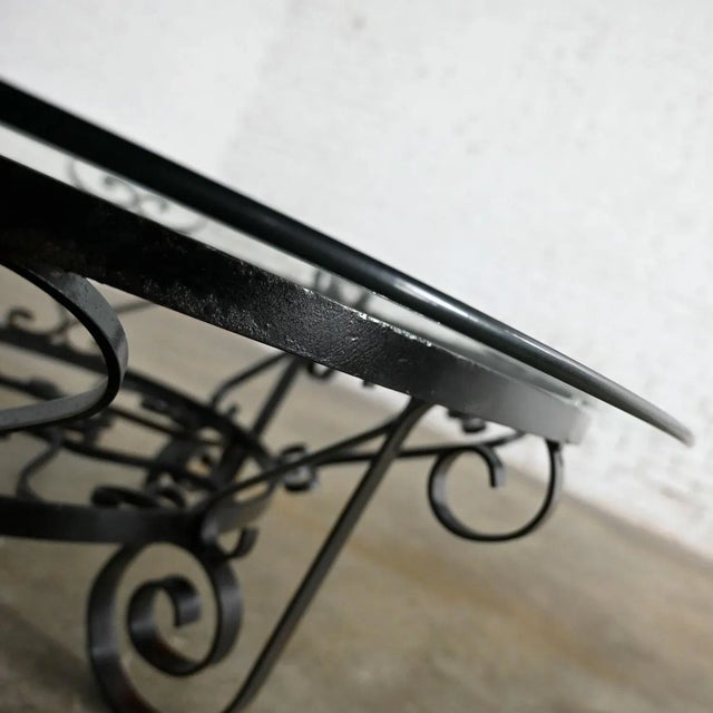 Metal Vintage Rustic Spanish Revival Style Coffee Table Hand Wrought Iron Round With Glass Top For Sale - Image 7 of 17